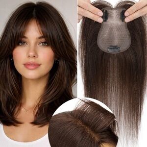 Honey Brown Women’s Clip-In Hair Topper - Natural Straight Hair with bangs